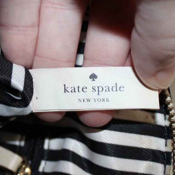 Kate Spade Pebbled Leather Purse Large Cream Black Handbag Satchel Bag 2 Tone - Picture 4 of 11